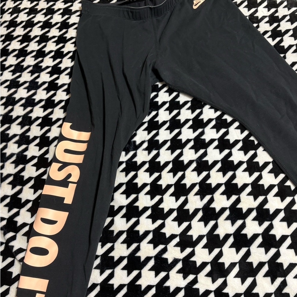 Nike Black Leggings with Peach Slogan